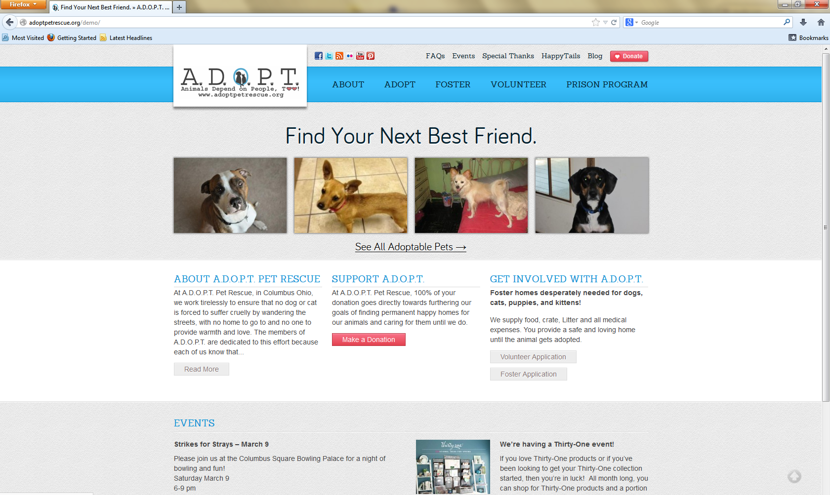 screenshot of the new adopt site